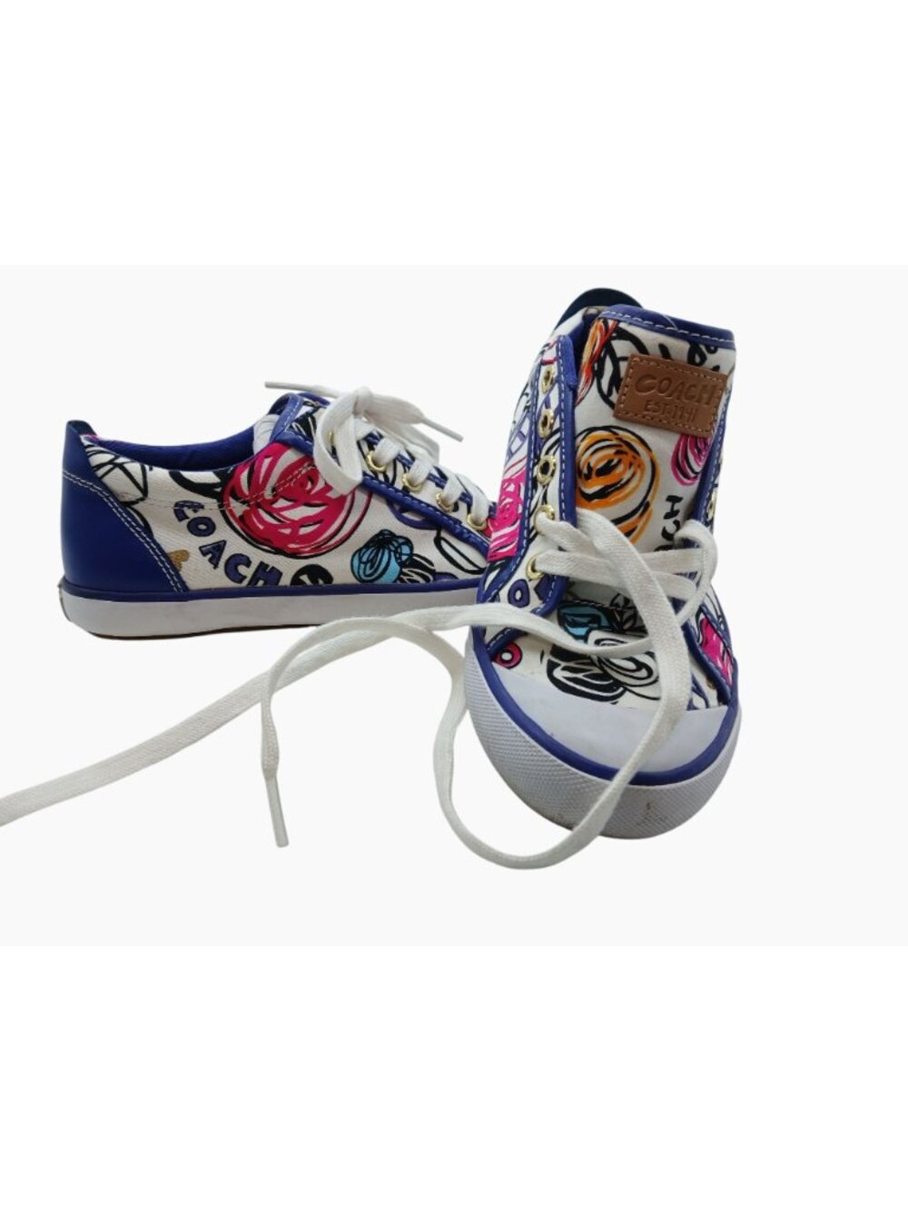 Coach Womens Poppy Graffiti Canvas Sneakers Size 8 Floral Casual Shoes Retro - Picture 14 of 15